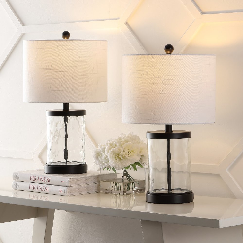 Set of Two 21" Black Table Lamps LED With Drum Shades