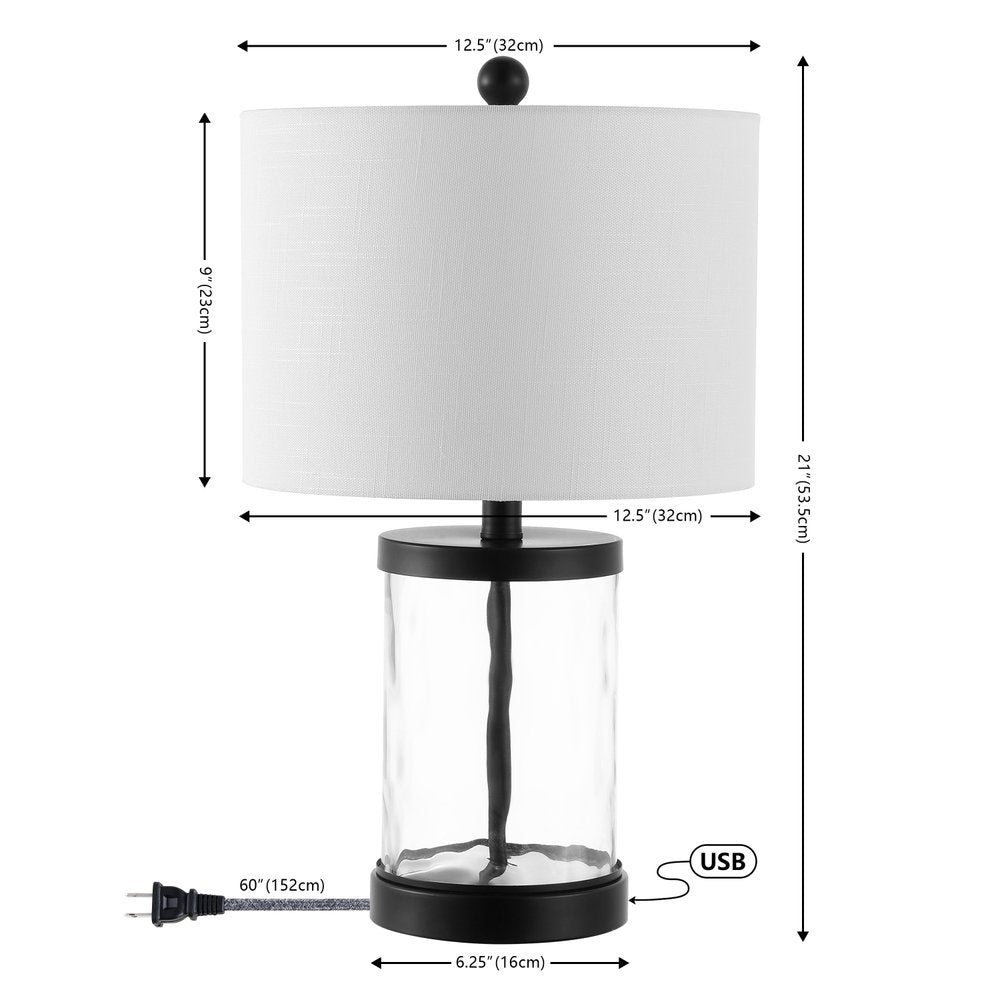 Set of Two 21" Black Table Lamps LED With Drum Shades