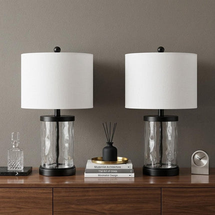Set of Two 21" Black Table Lamps With Drum Shades HomeRoots
