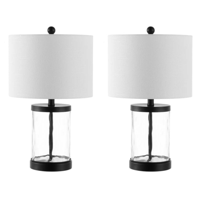 Set of Two 21" Black Table Lamps With Drum Shades