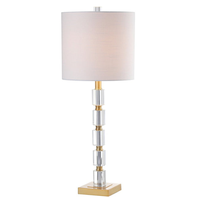 Set of Two 29" Clear And Brass Novelty Table Lamps With Drum Shades HomeRoots