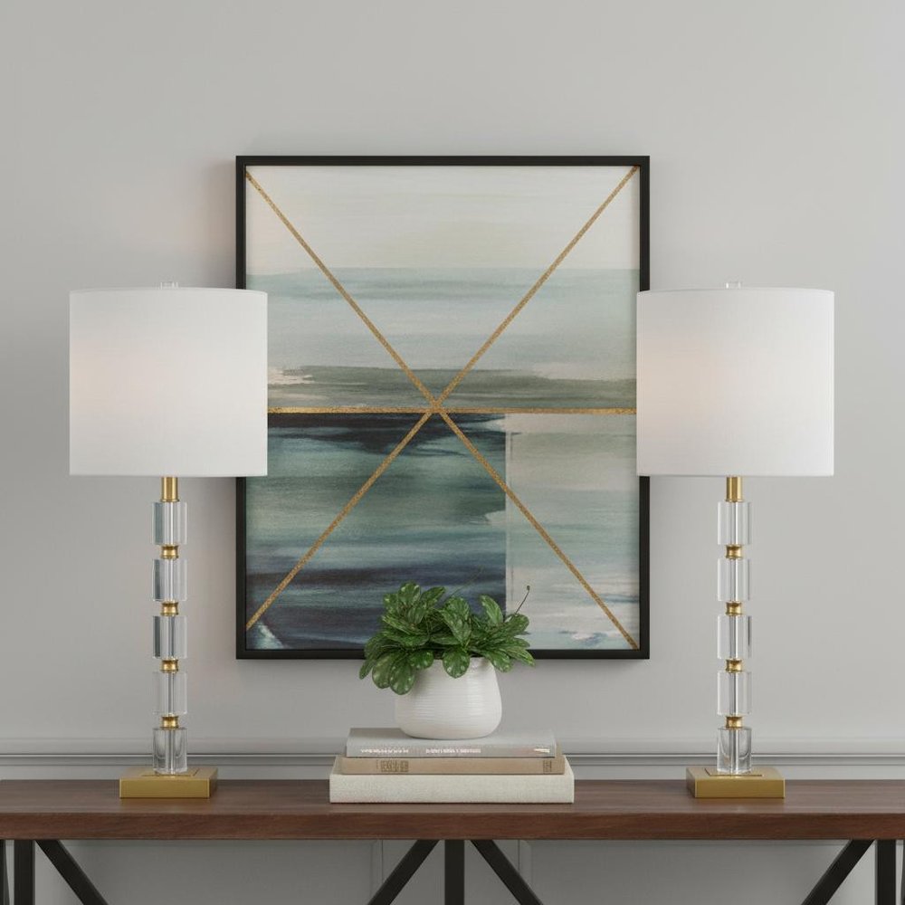 Set of Two 29" Gold Novelty Table Lamps LED With Drum Shades