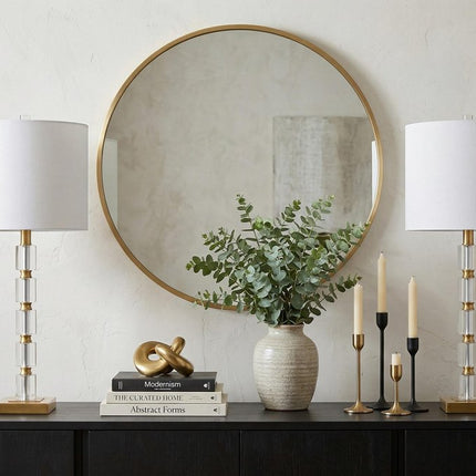 Set of Two 29" Clear And Brass Novelty Table Lamps With Drum Shades HomeRoots