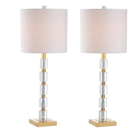 Set of Two 29" Clear And Brass Novelty Table Lamps With Drum Shades HomeRoots