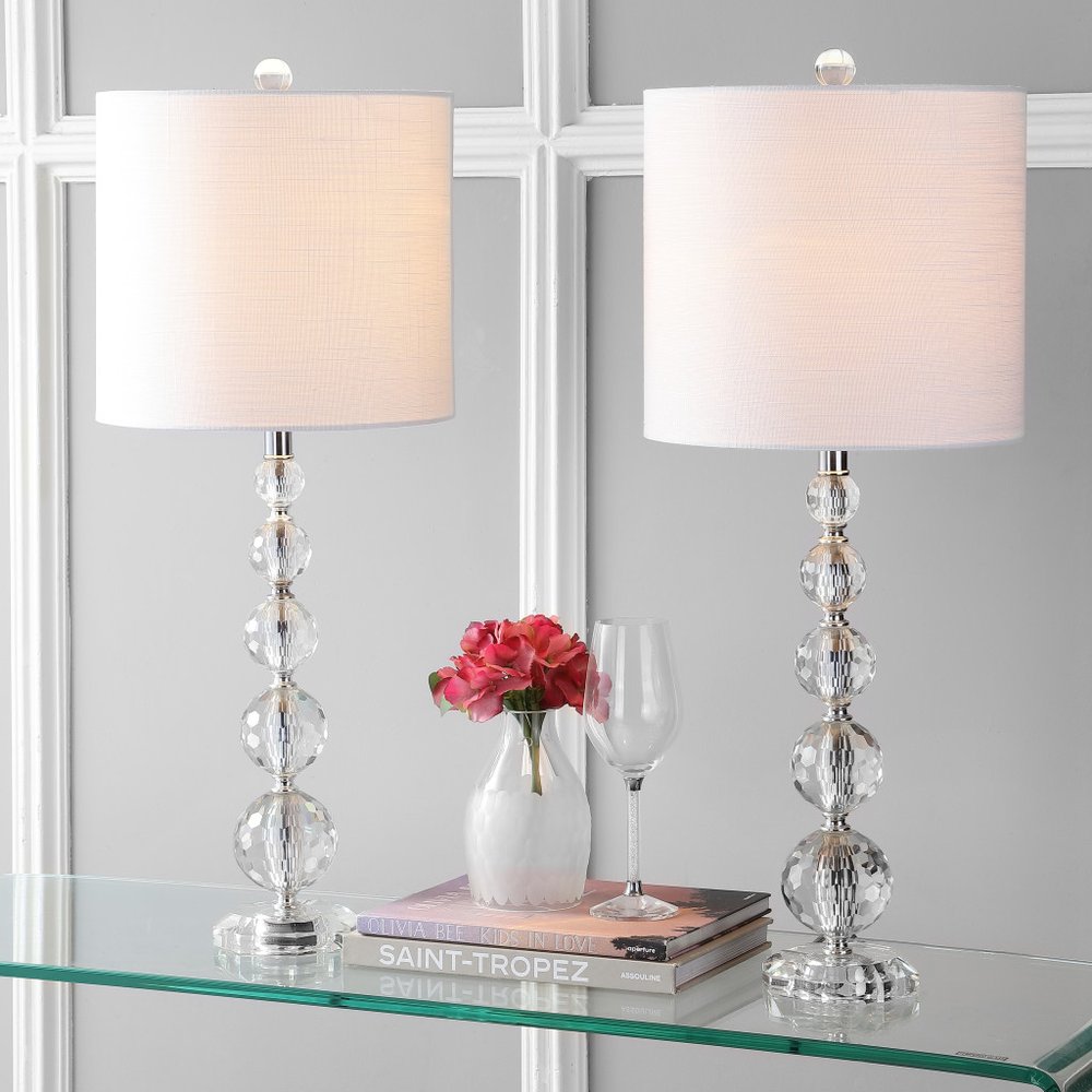 Set of Two 27" Clear Novelty Table Lamps LED With Drum Shades