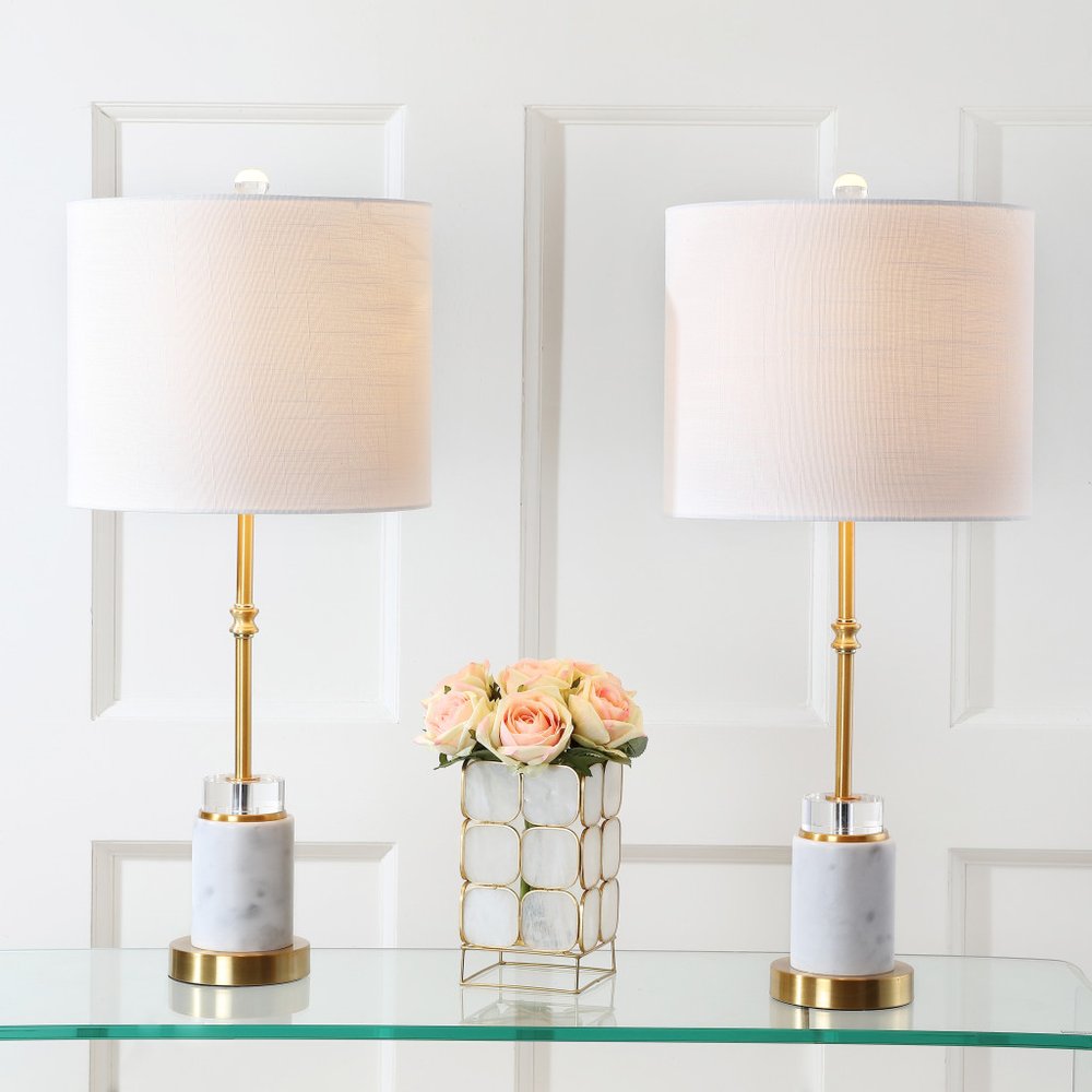 Set of Two 27" Gold Novelty Table Lamps LED With Drum Shades