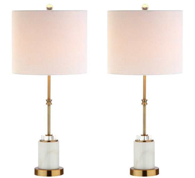 Set of Two 27" White And Brass Table Lamps With Drum Shades HomeRoots