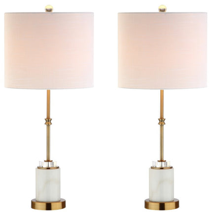 Set of Two 27" White And Brass Table Lamps With Drum Shades HomeRoots