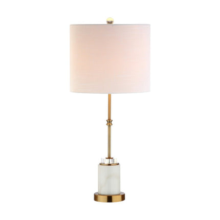 Set of Two 27" White And Brass Table Lamps With Drum Shades HomeRoots