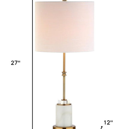 Set of Two 27" White And Brass Table Lamps With Drum Shades HomeRoots