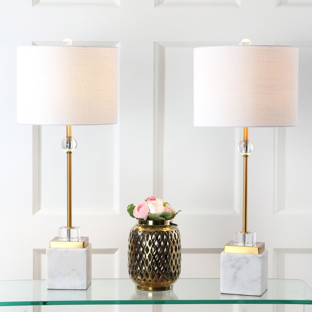 Set of Two 30" White Novelty Table Lamps LED With Drum Shades