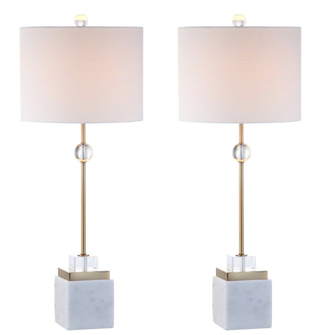 Set of Two 30" White Table Lamps With Drum Shades HomeRoots
