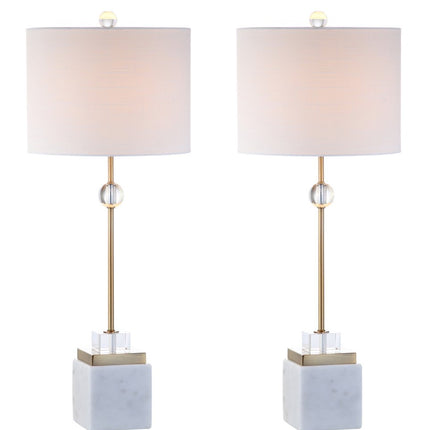 Set of Two 30" White Table Lamps With Drum Shades HomeRoots