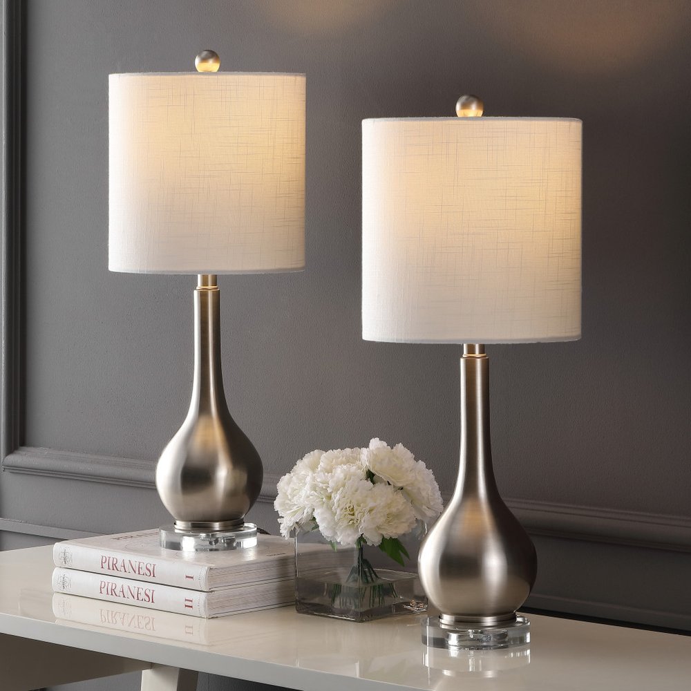 Set of Two 25" Clear Gourd Table Lamps LED With Drum Shades