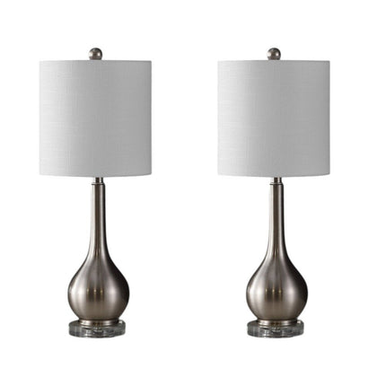 Set of Two 25" Clear Gourd Table Lamps With Drum Shades HomeRoots