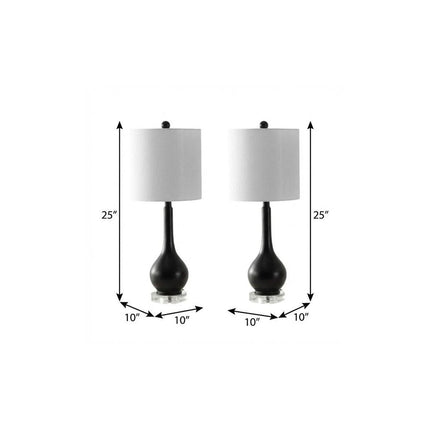 Set of Two 25" Clear Gourd Table Lamps With Drum Shades HomeRoots