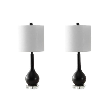 Set of Two 25" Clear Gourd Table Lamps With Drum Shades HomeRoots
