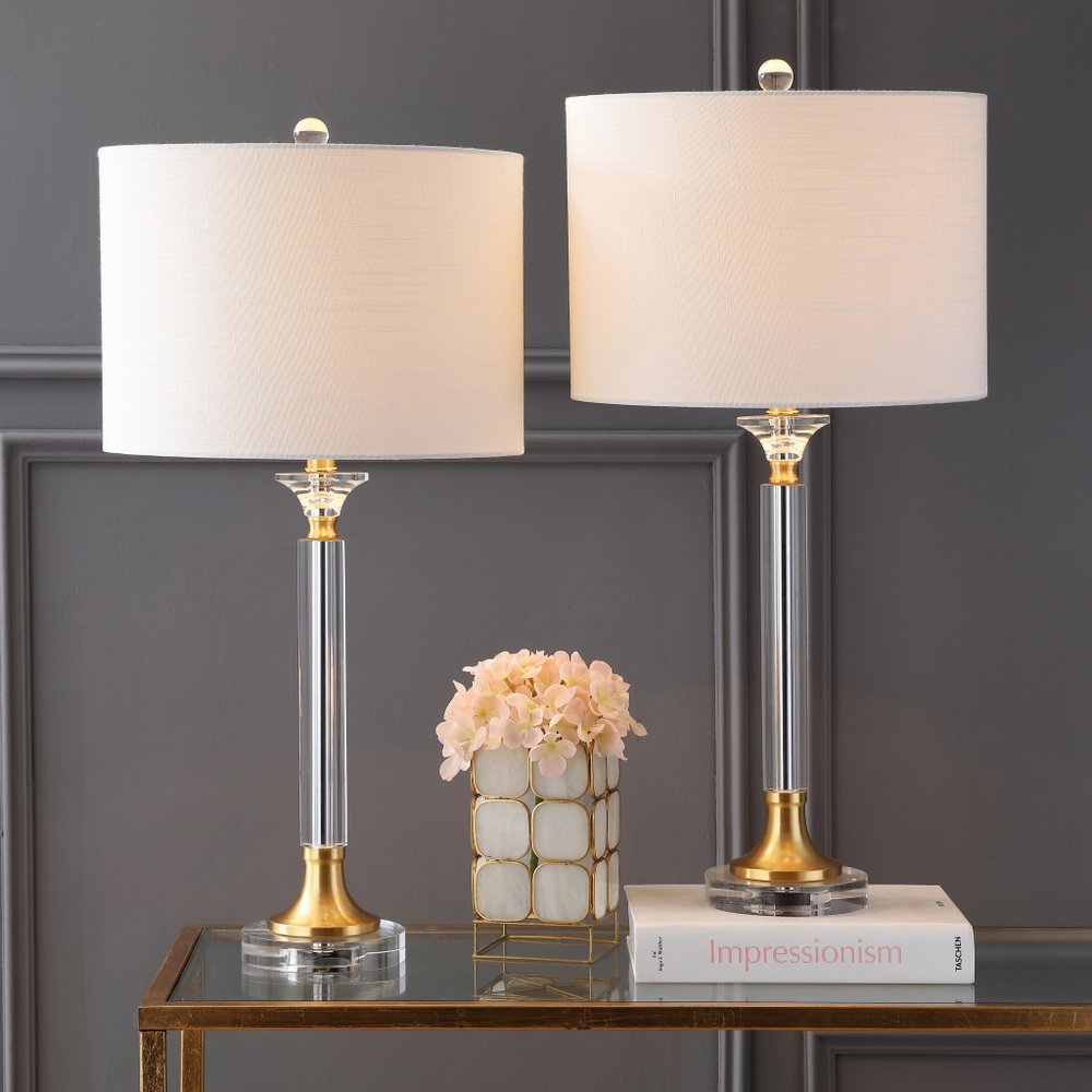 Set of Two 28" Clear Novelty Table Lamps LED With Drum Shades