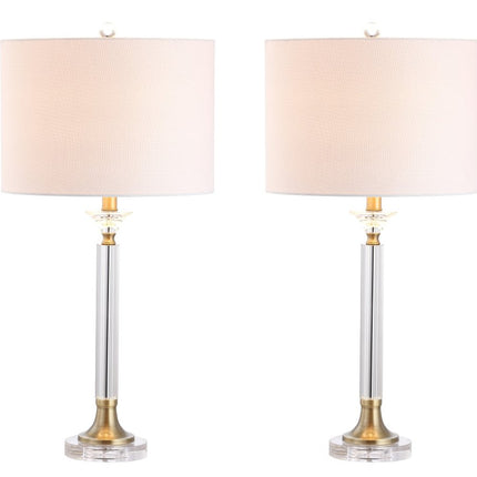 Set of Two 28" Clear And Gold Table Lamps With Drum Shades HomeRoots