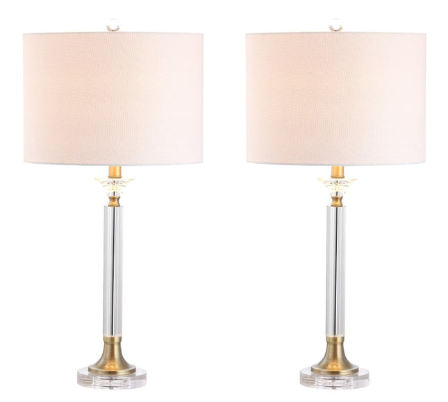Set of Two 28" Clear And Gold Table Lamps With Drum Shades HomeRoots