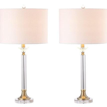 Set of Two 28" Clear And Gold Table Lamps With Drum Shades HomeRoots
