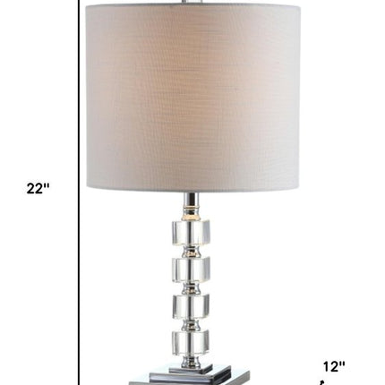 Set of Two 22" Clear And Silver Bedside Lamps With Drum Shades HomeRoots