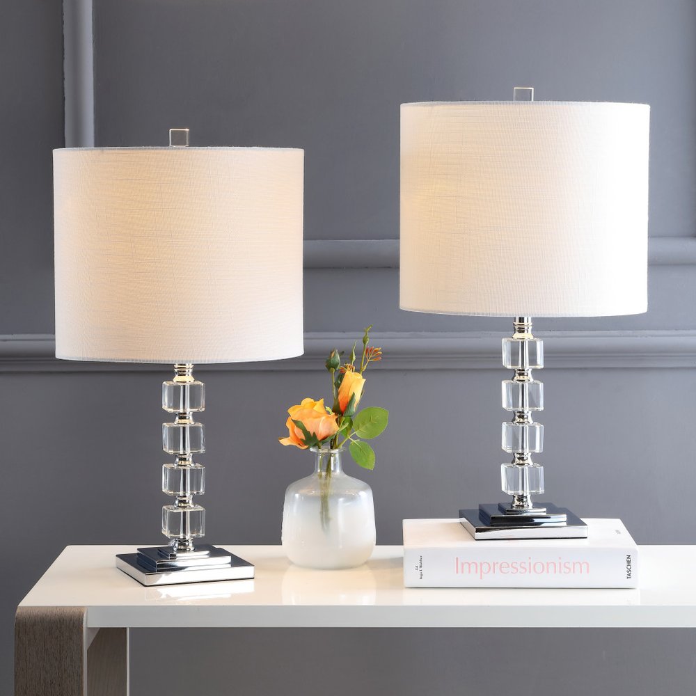 Set of Two 22" Silver Novelty Table Lamps LED With Drum Shades