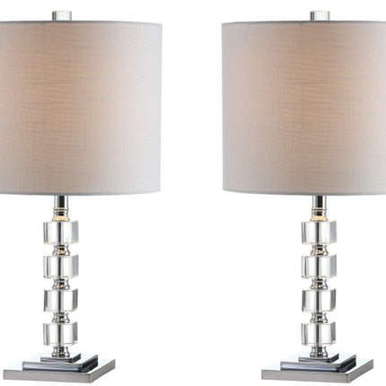 Set of Two 22" Clear And Silver Bedside Lamps With Drum Shades HomeRoots