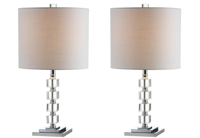 Set of Two 22" Clear And Silver Bedside Lamps With Drum Shades HomeRoots