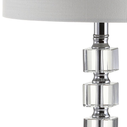 Set of Two 22" Clear And Silver Bedside Lamps With Drum Shades HomeRoots