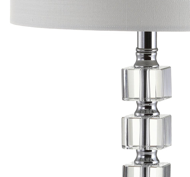 Set of Two 22" Clear And Silver Bedside Lamps With Drum Shades