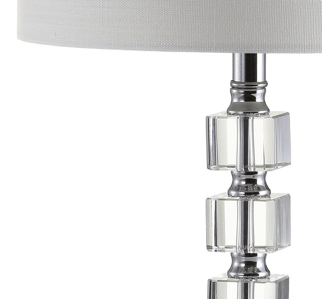Set of Two 22" Clear And Silver Bedside Lamps With Drum Shades HomeRoots