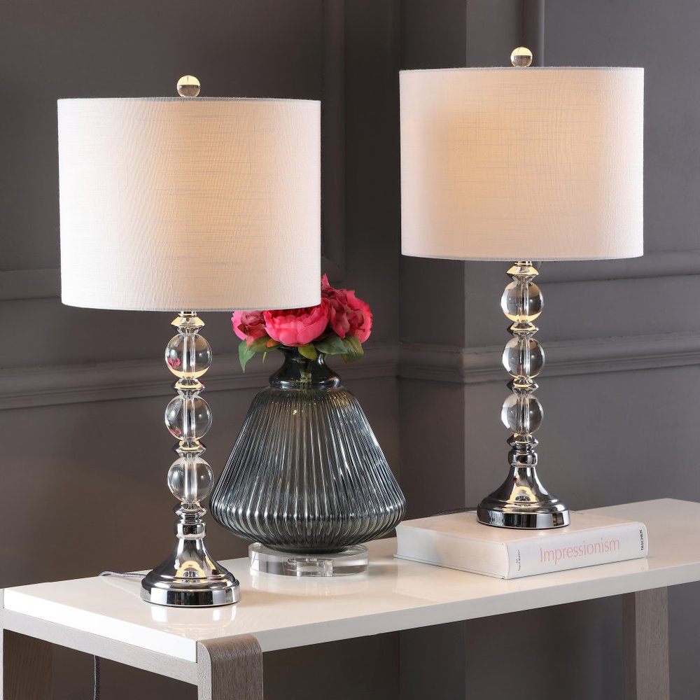 Set of Two 26" Silver Novelty Table Lamps LED With Drum Shades