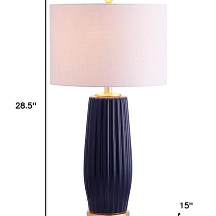 29" Navy Blue And Gold Table Lamp With Drum Shade HomeRoots