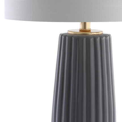 29" Dark Gray And Gold Table Lamp With Drum Shade HomeRoots