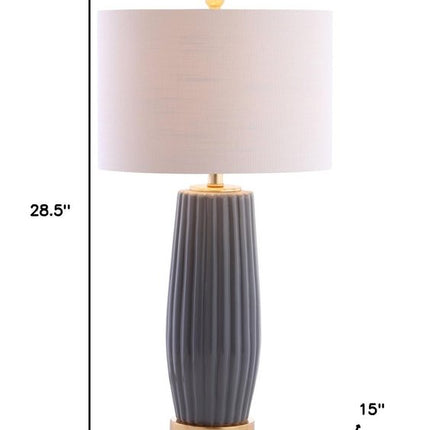29" Dark Gray And Gold Table Lamp With Drum Shade HomeRoots