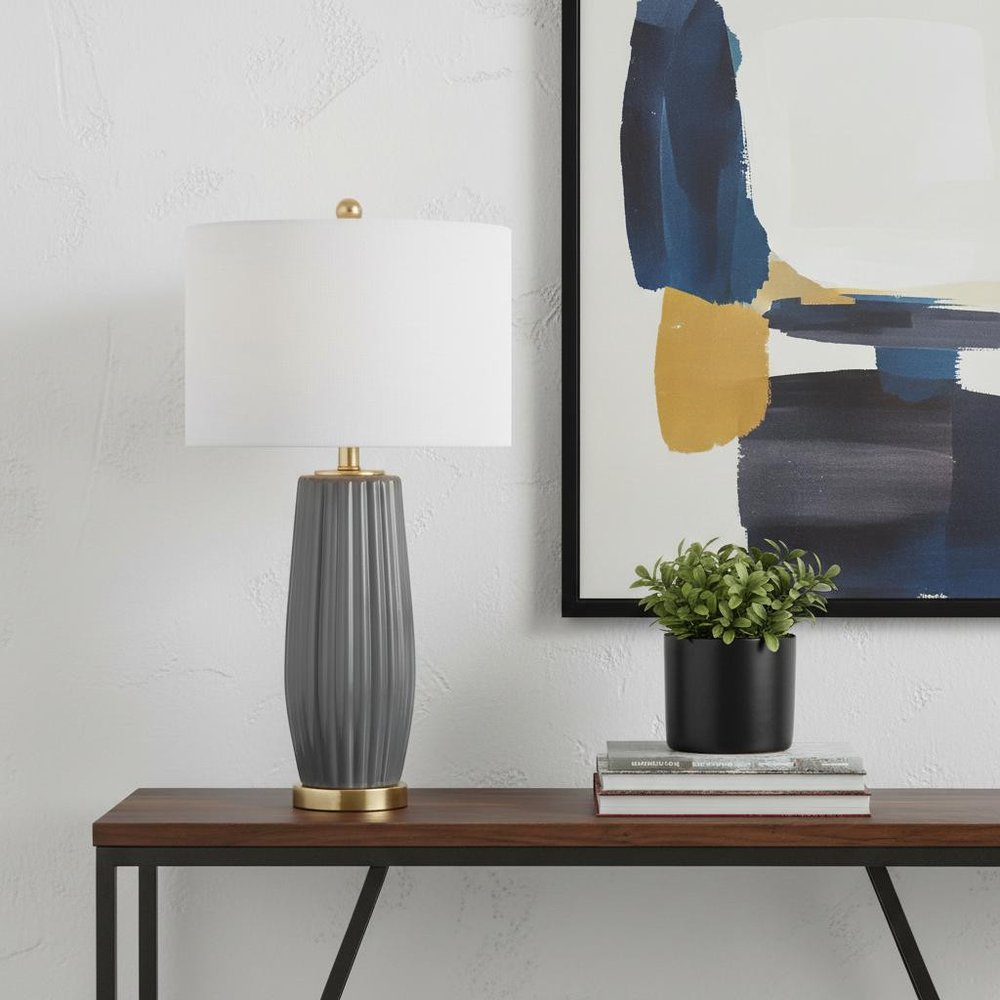 29" Gold Novelty Table Lamp LED With Drum Shade