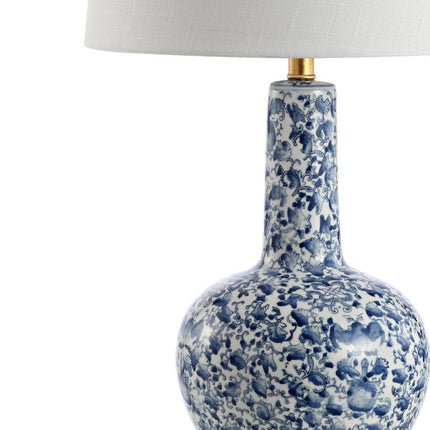 30" Blue White And Gold Gourd Table Lamp With Drum Shade HomeRoots