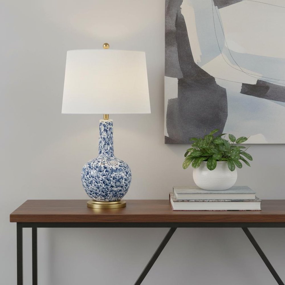 30" Gold Gourd Table Lamp LED With Empire Shade