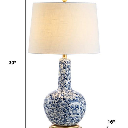 30" Blue White And Gold Gourd Table Lamp With Drum Shade HomeRoots