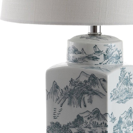 25" Blue And White Table Lamp With Drum Shade HomeRoots