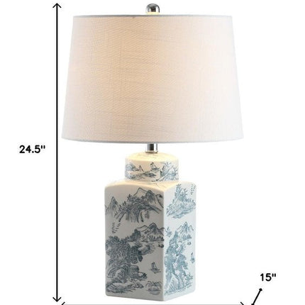 25" Blue And White Table Lamp With Drum Shade HomeRoots
