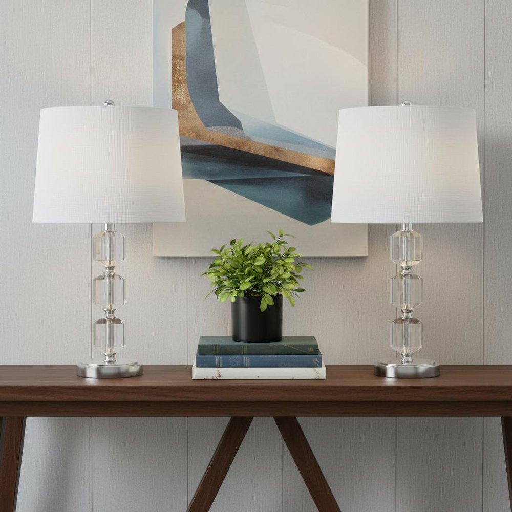 Set of Two 28" Silver Novelty Table Lamps LED With Globe Shades