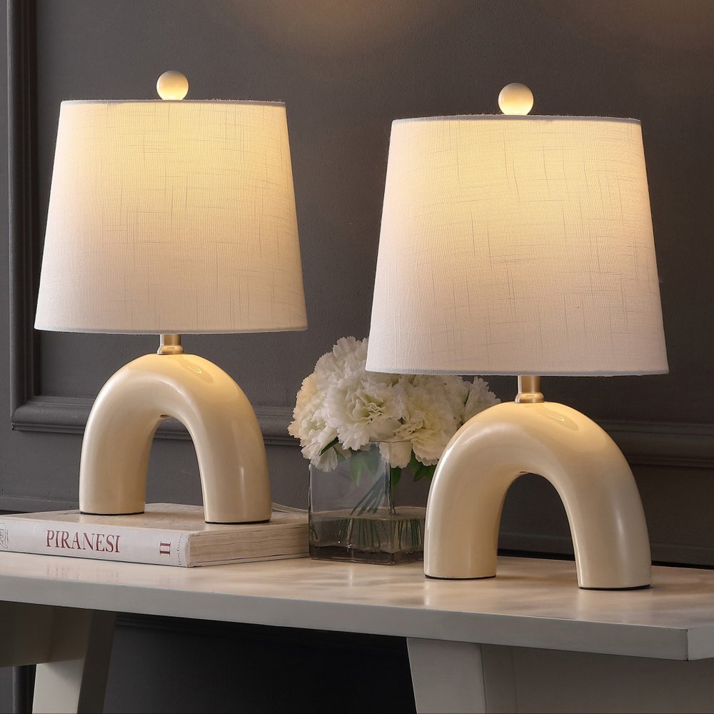 Set of Two 18" Clear Novelty Table Lamps LED With Empire Shades