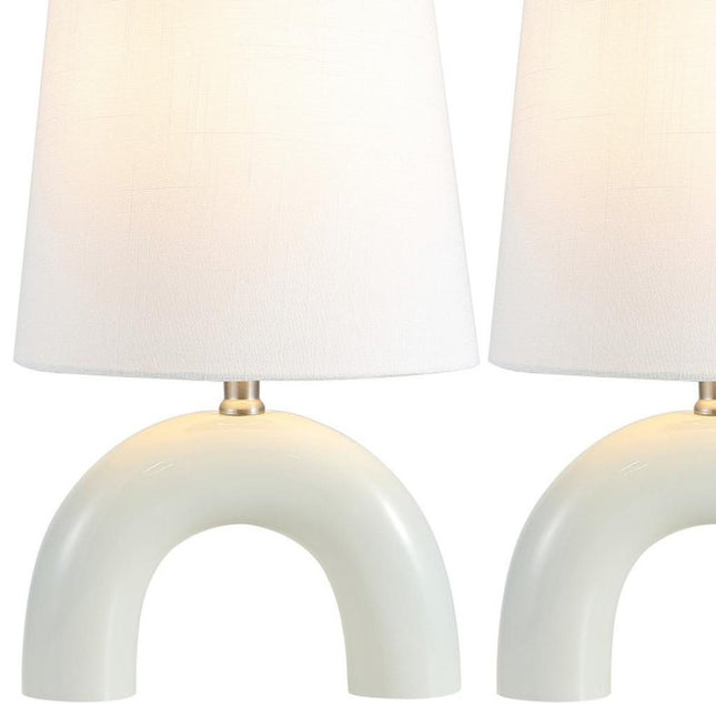 Set of Two 18" White Geometric Arched Lamps With Empire Shades HomeRoots