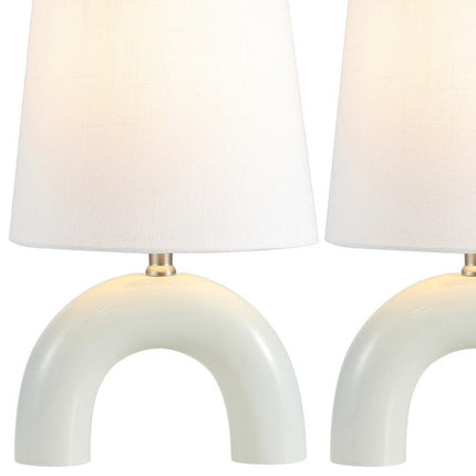 Set of Two 18" White Geometric Arched Lamps With Empire Shades