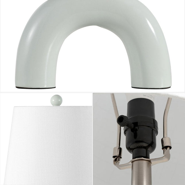 Set of Two 18" White Geometric Arched Lamps With Empire Shades HomeRoots