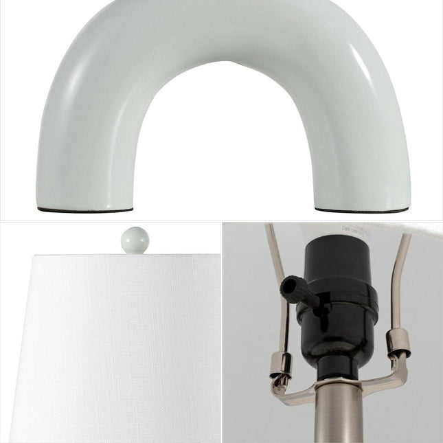 Set of Two 18" White Geometric Arched Lamps With Empire Shades HomeRoots
