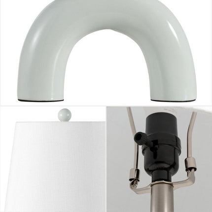 Set of Two 18" White Geometric Arched Lamps With Empire Shades HomeRoots