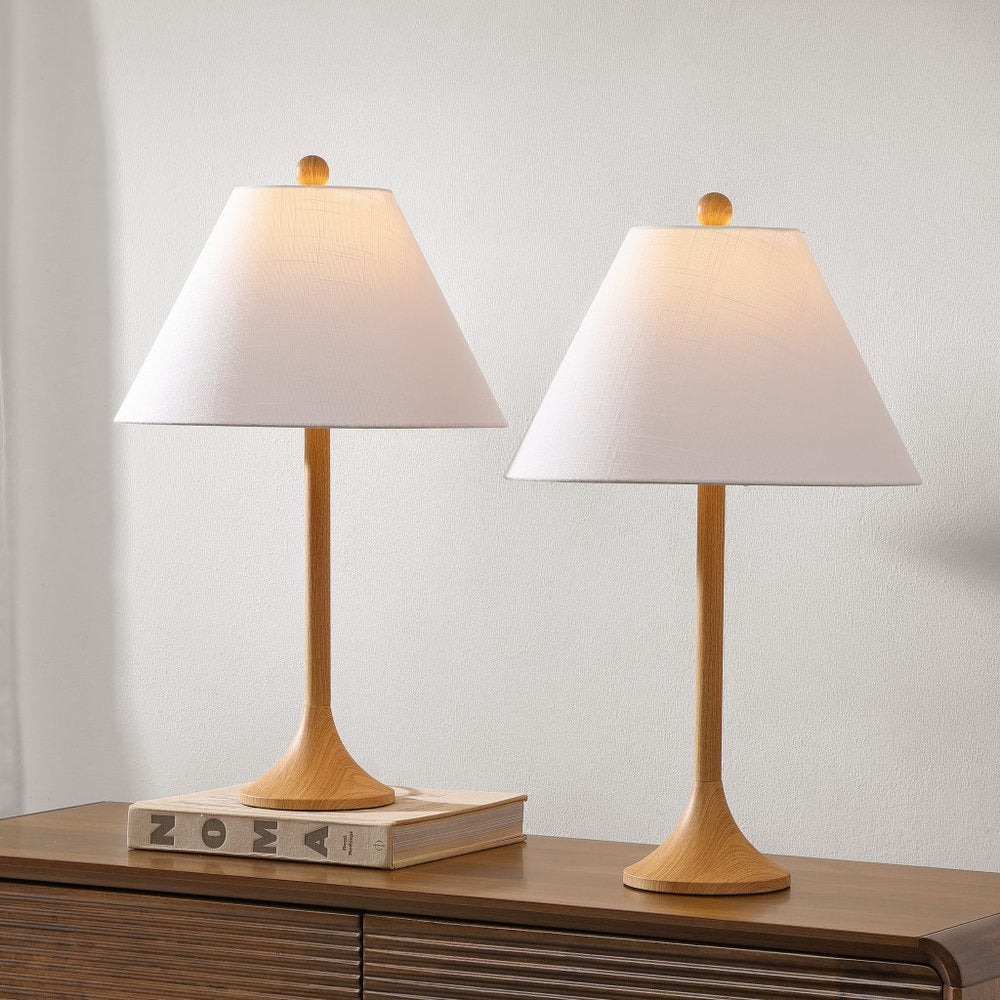 Set of Two 25" Brown Table Lamps LED With Empire Shades